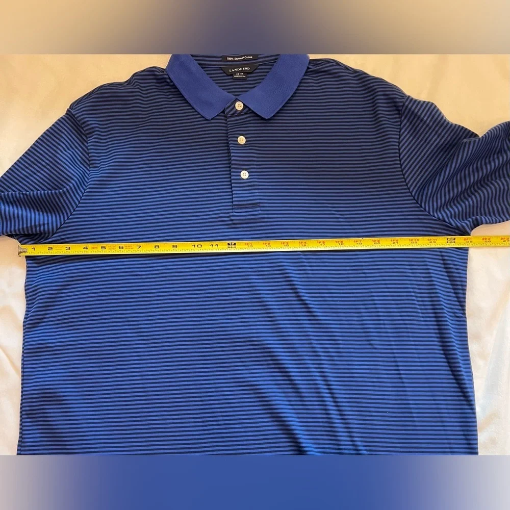Lands’ End Blue Striped Men's Long Sleeve Polo Shirt Preppy Business Casual